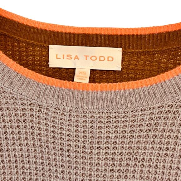 Lisa Todd 100% Cashmere Sweater Waffle Knit Colorblock Oversized Women’s XS - Picture 4 of 7